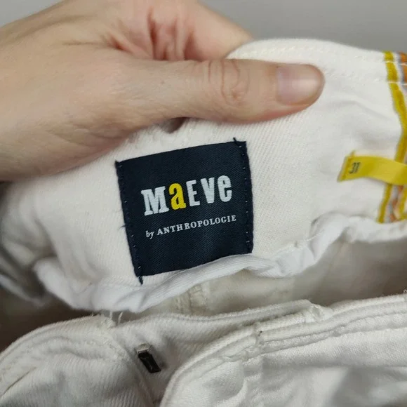 Anthropologie Maeve Wide Leg Cropped Pants Womens 31 White Belted Bohemian - Picture 8 of 12